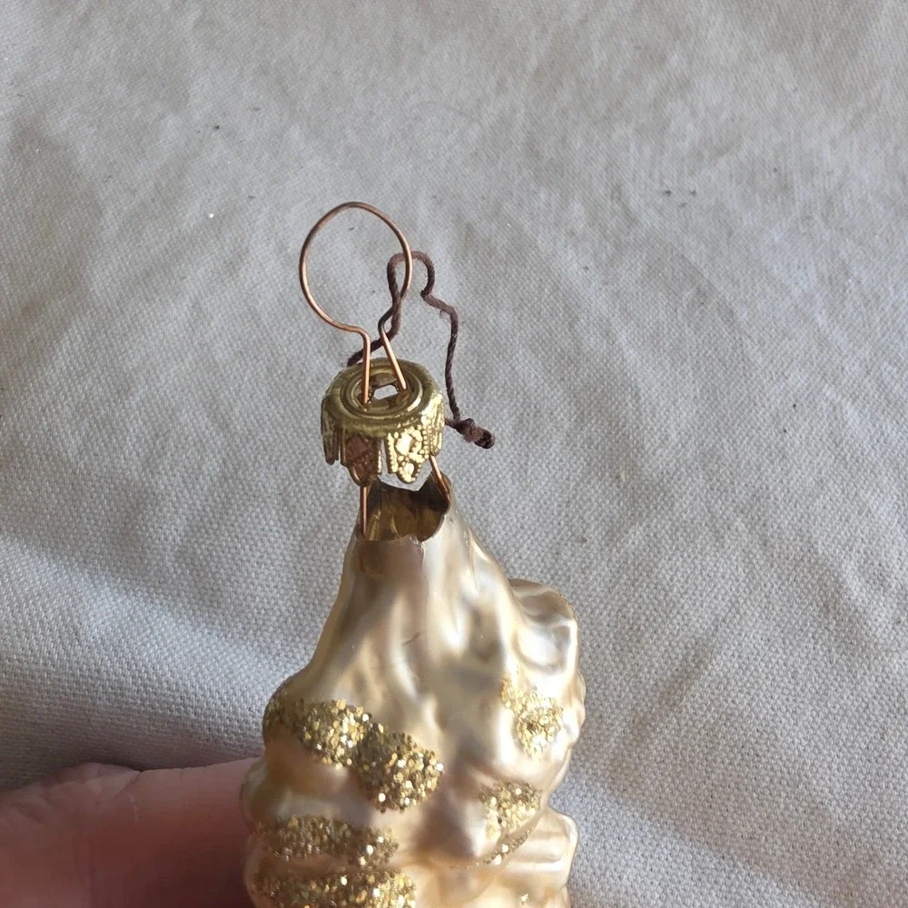 Vintage Germany Mercury Glass Seahorse Christmas Ornament Gold Glitter Champagne